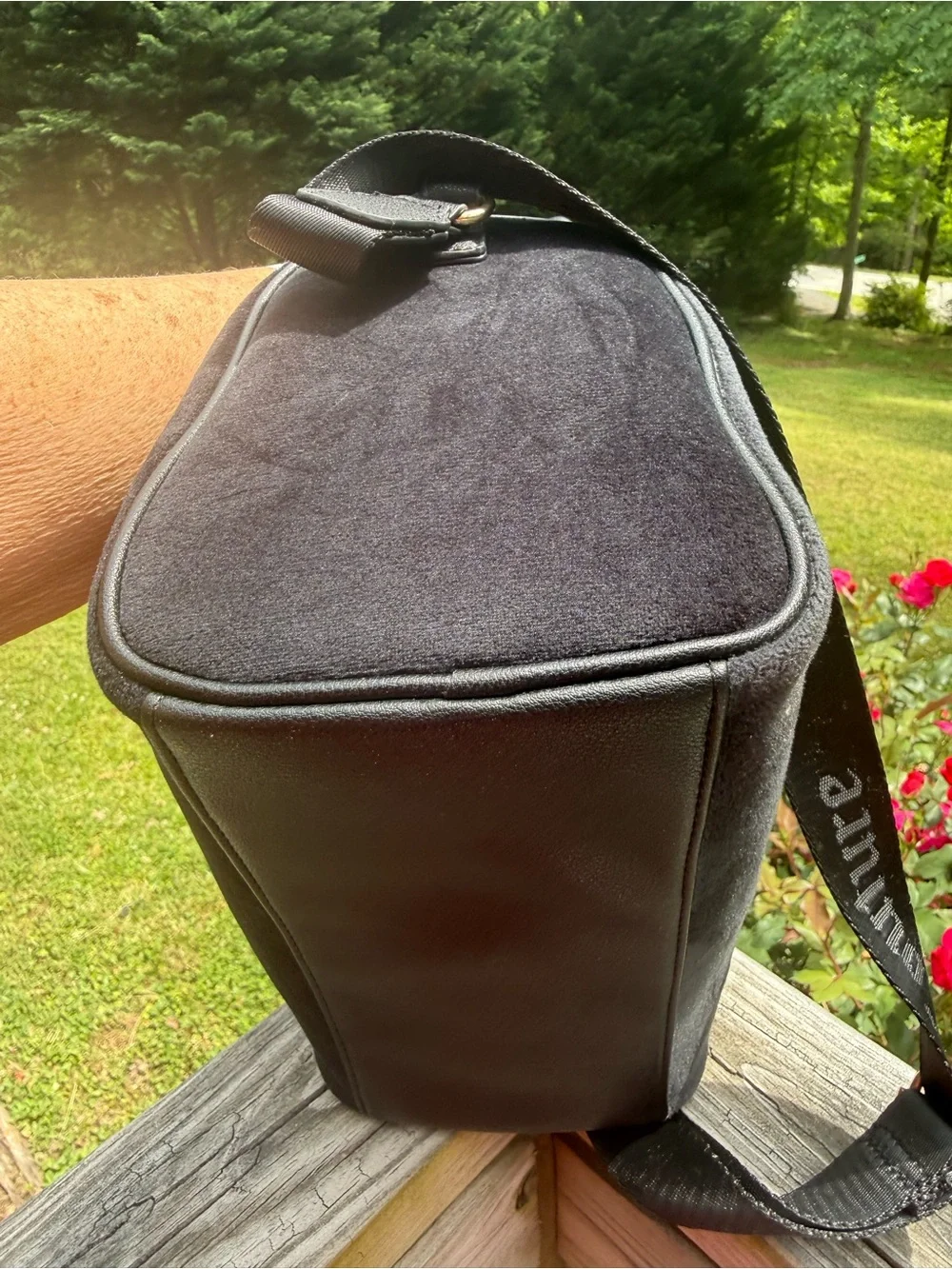 Juicy Couture Black Suede Satchel with Crystal Logo